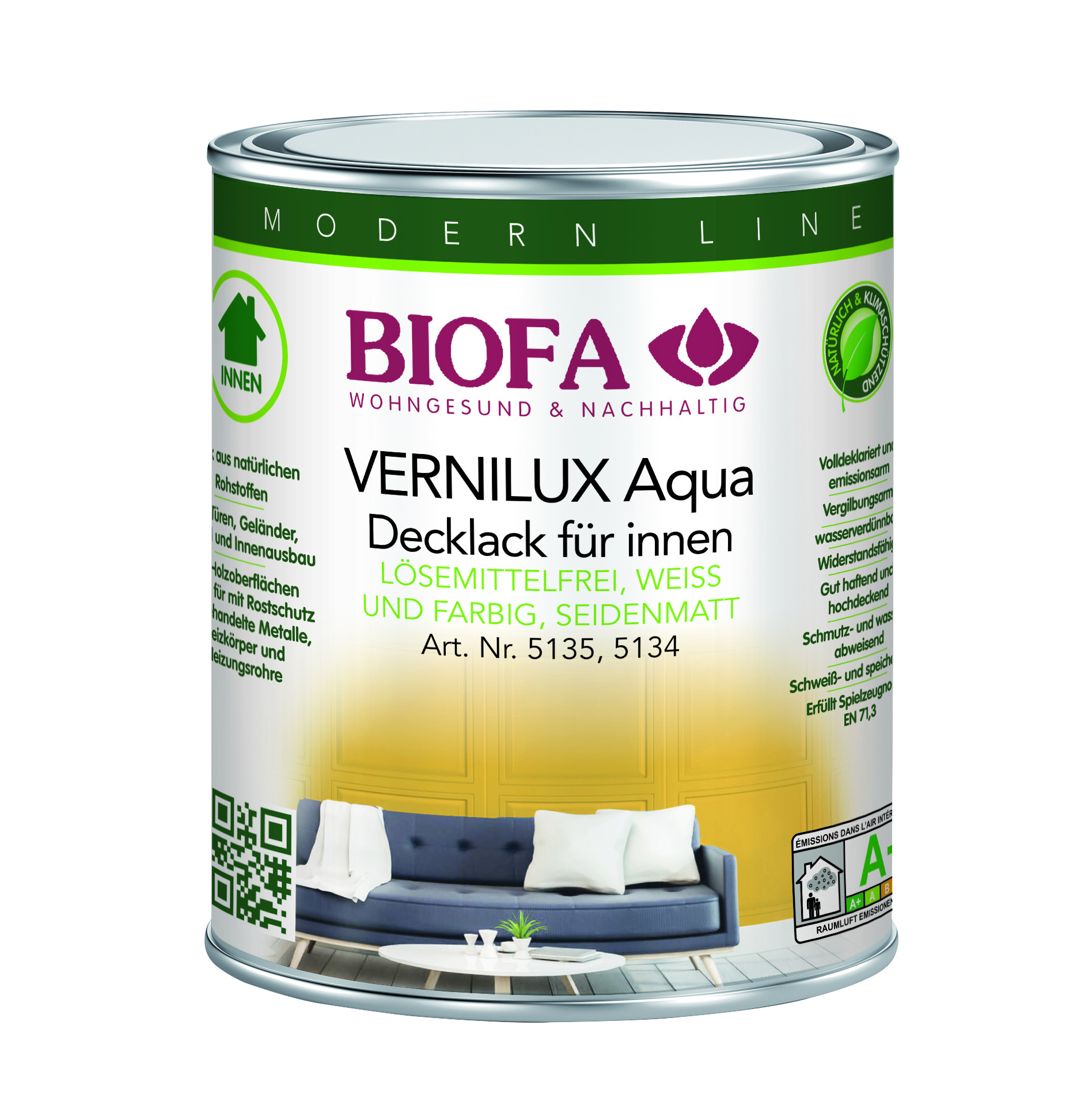 VERNILUX Aqua Decklack für innen seidenmatt weiß lösemittelfrei 1 l