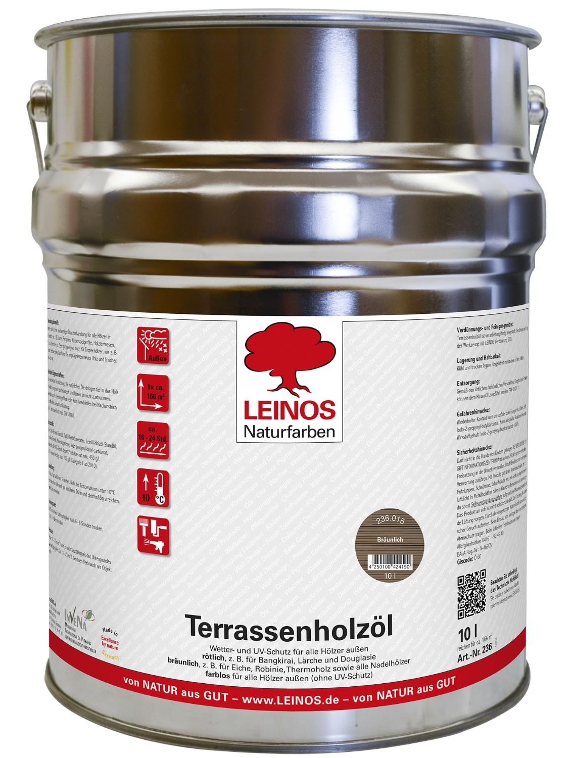 Leinos Terrassenholzöl Bräunlich 236 - 10 L 